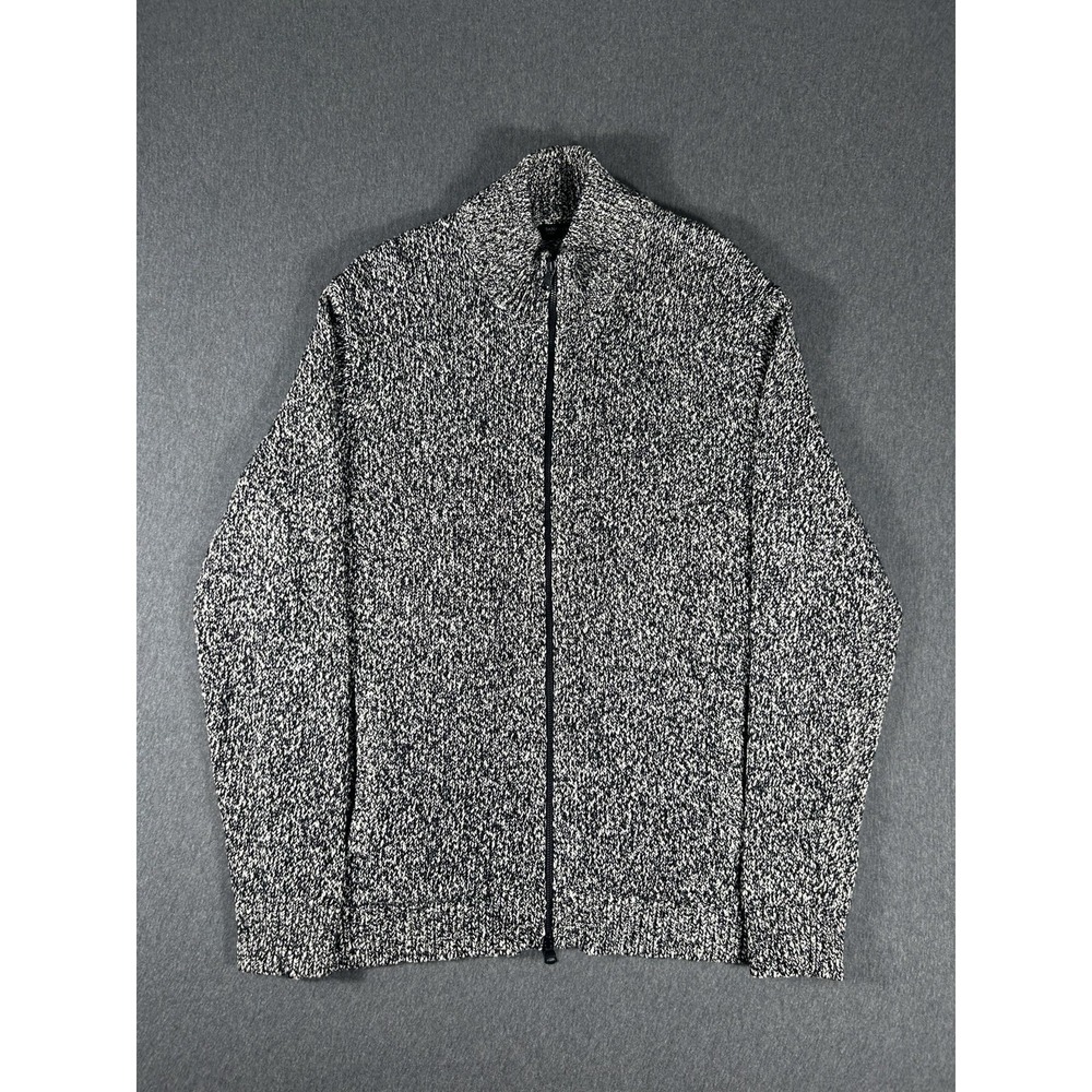 Banana Republic Italian Yarn Full Zip Mock Neck Sweater Black White XL